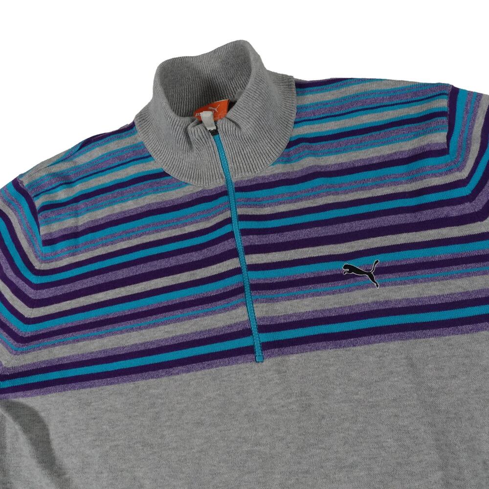 Puma Honda Classic Cotton Golf 1/4 Zip Pullover Striped Sweater Men's Medium NWT